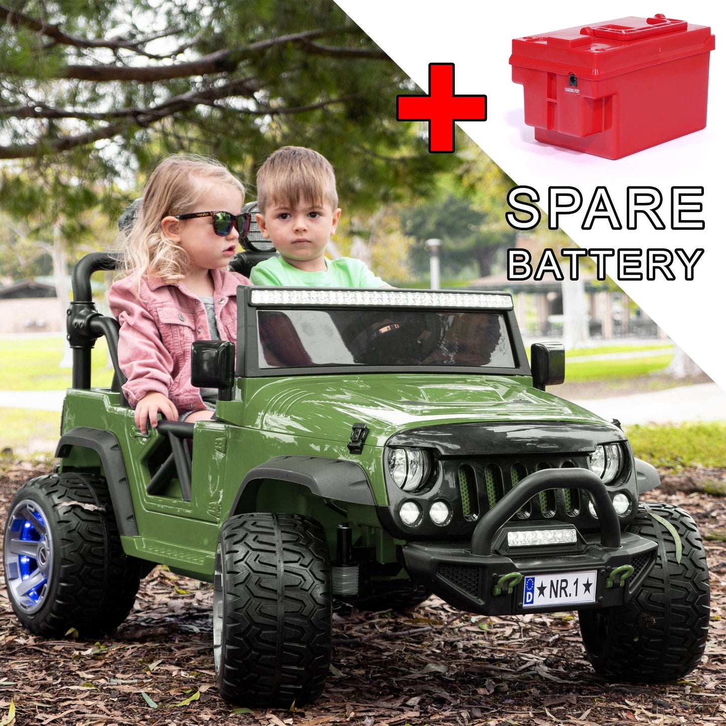 Trail Explorer 12V Kids Ride-On Car Truck with R/C Parental Remote + Spare Battery | Olive