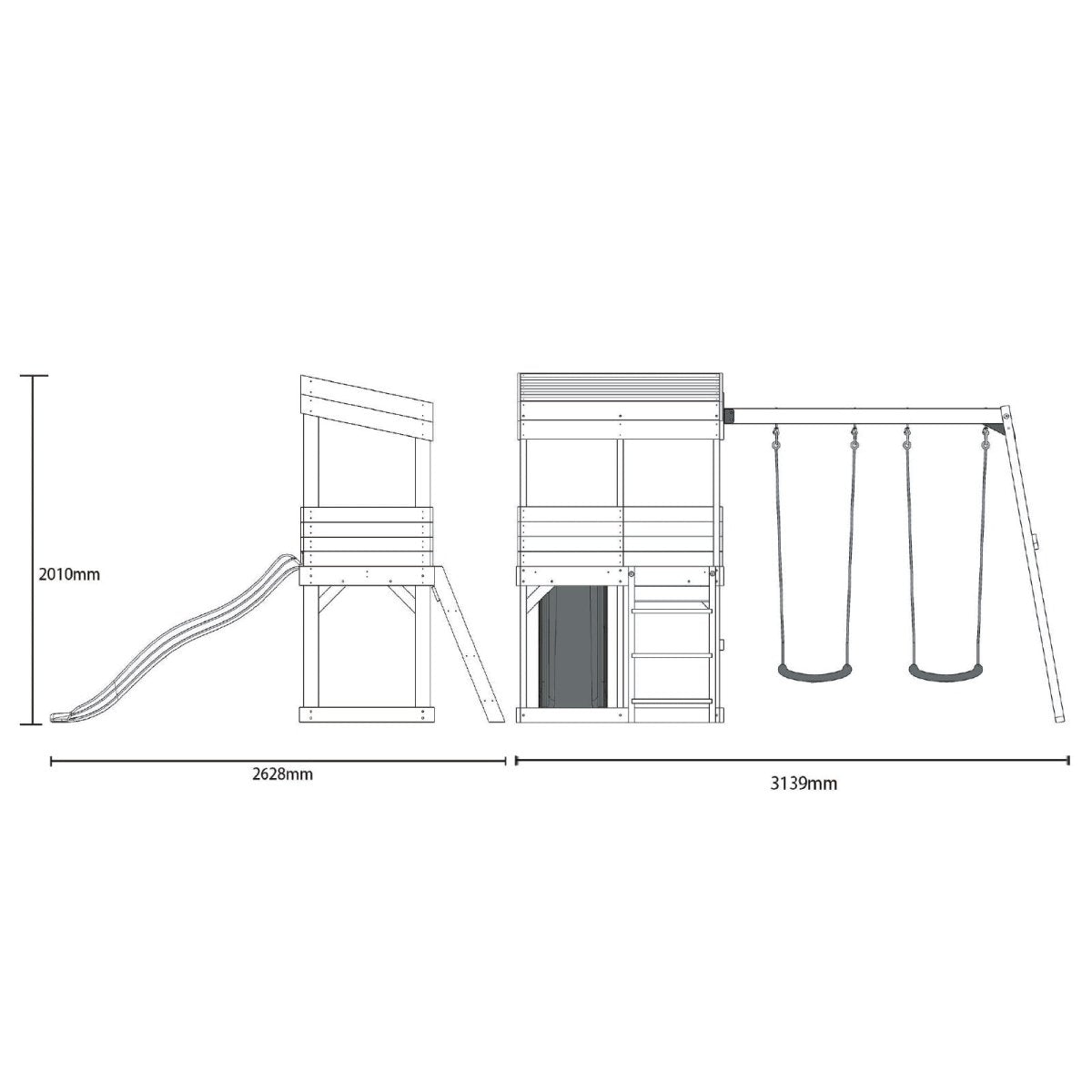 Rebo Lookout Tower with Double Swing, Wave Slide, Adventure and Den Packs