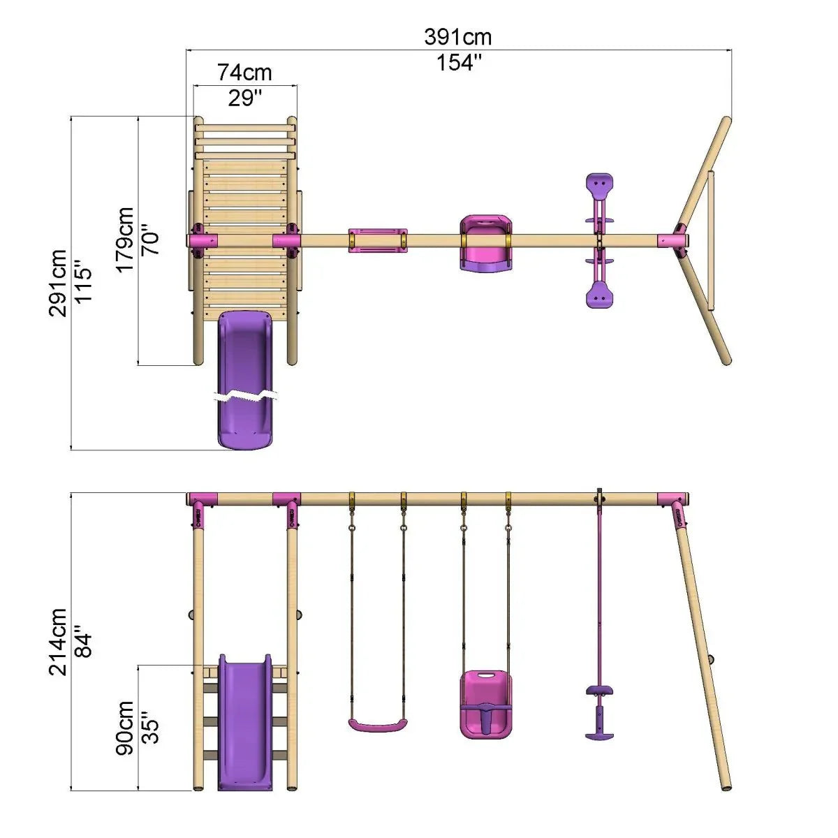 Rebo Triple Swing Set with Slide - Voyager Purple