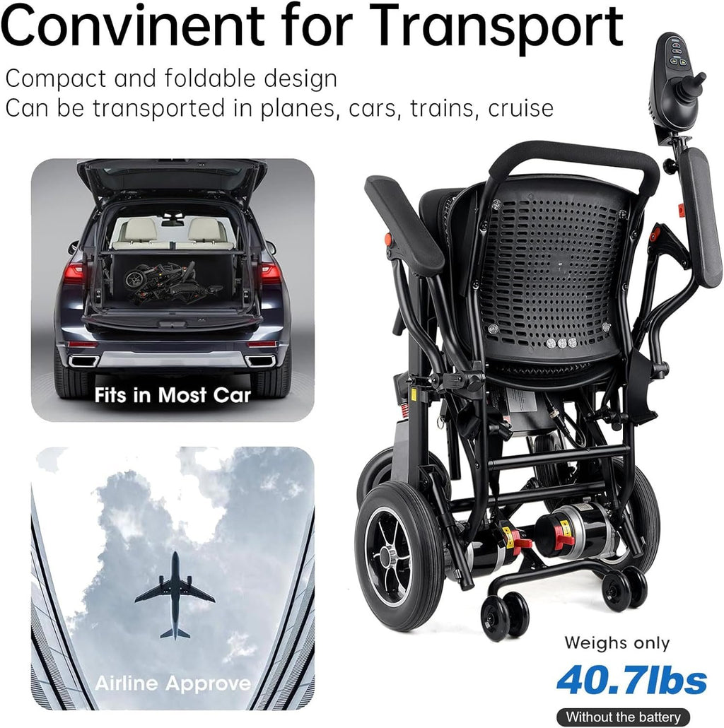 42 lbs Foldable Electric Wheelchair – Dual Battery, 500W, Airline Approved