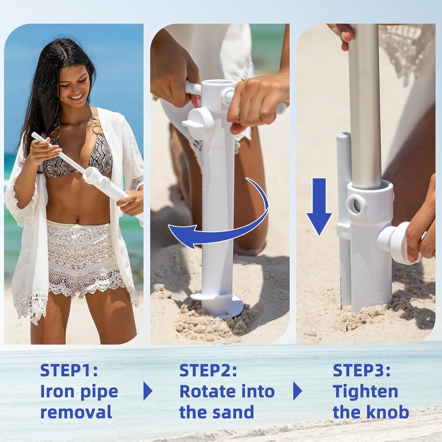 AMMSUN 8FT Beach Umbrella – Tilt, Sand Anchor, UPF 50+ UV Protection