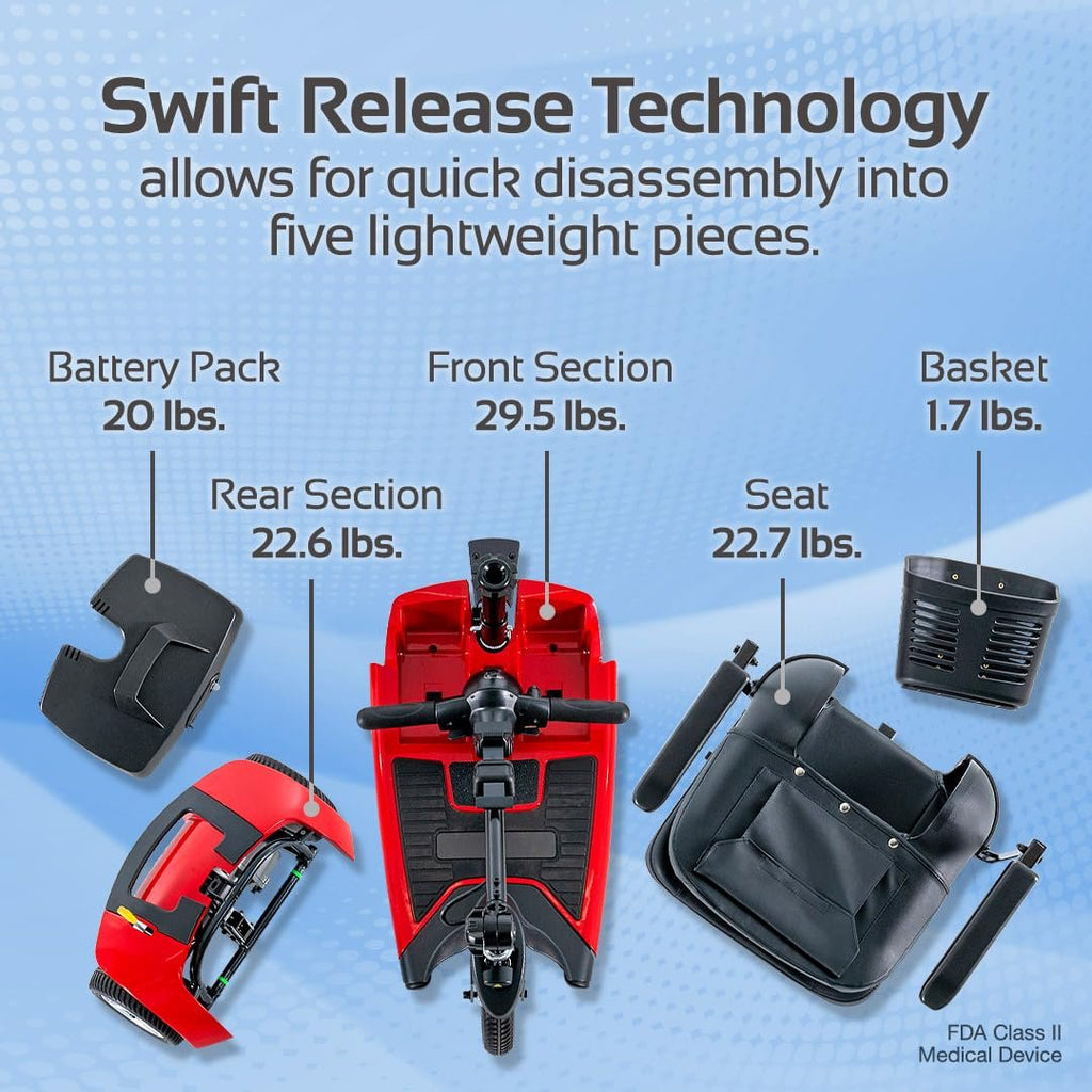 Rascal Venture 3-Wheel Portable Mobility Scooter for Travel, Easy Disassembly, Compact Design, 300 lb Capacity, Battery Included