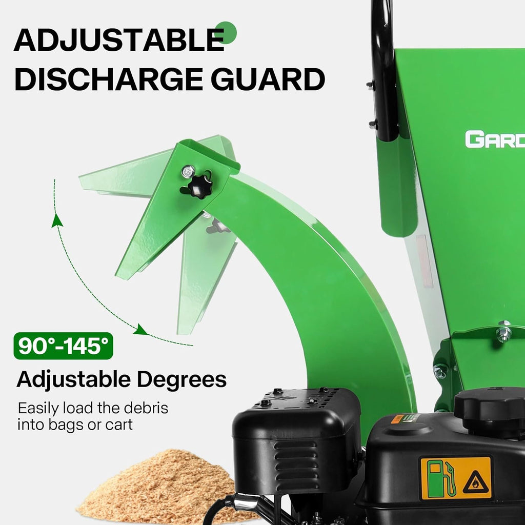 S1 Gas-Powered Wood Chipper, 7HP, 3" Max Diameter, High Reduction Ratio