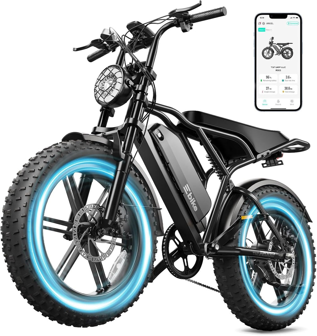 TST Electric Bike for Adults, 1500W Peak Motor 60 Miles Fat Tire Ebike with 48V 15Ah Removable Battery 20" Fat Tire Electric Bike, Full Suspension and 7-Speed