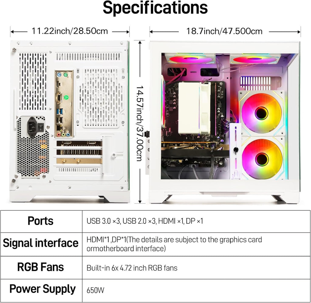 LXZ Gaming PC Desktop - Ryzen 5 5500 | GeForce RTX 3050 6GB | 16GB DDR4 | 512GB NVME SSD | DP/HDMI/DVI, Prebuilt Tower Computer for Gaming, Home and Office (White)