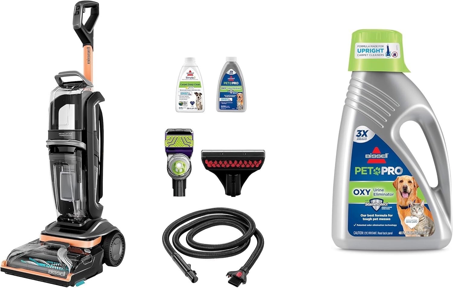 BISSELL Revolution HydroSteam Pet Carpet Cleaner, Upright Deep Cleaner, HydroSteam Technology, 2-in-1 Pet Upholstery Tool & Formulas Included, 3432