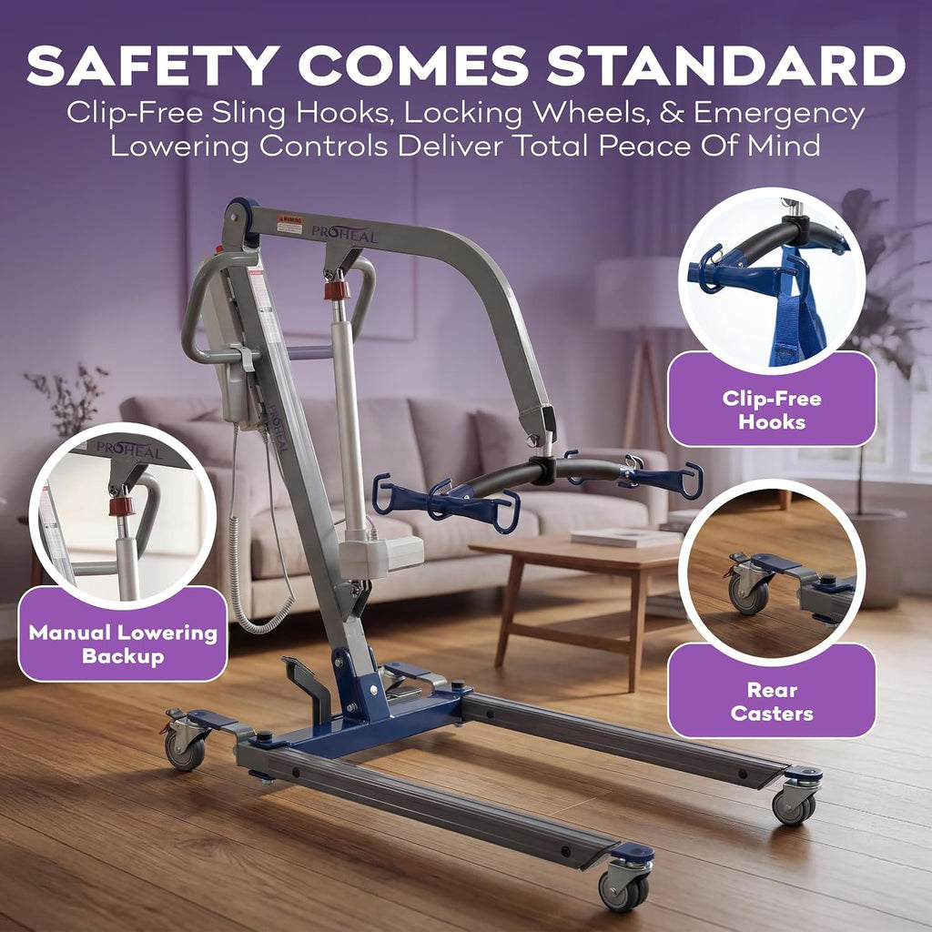 ProHeal Electric Lift - Safe and Easy Full Body Patient Transfer Lifter for Home Use and Facilities - Floor, Low Bed and Chair Lifting, 500 Pound Weight Capacity, 6 Point Spreader Bar