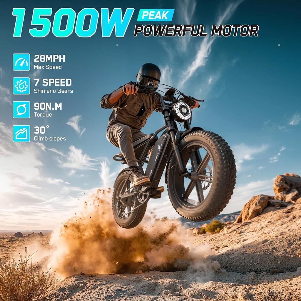 TST Electric Bike for Adults, 1500W Peak Motor 60 Miles Fat Tire Ebike with 48V 15Ah Removable Battery 20" Fat Tire Electric Bike, Full Suspension and 7-Speed