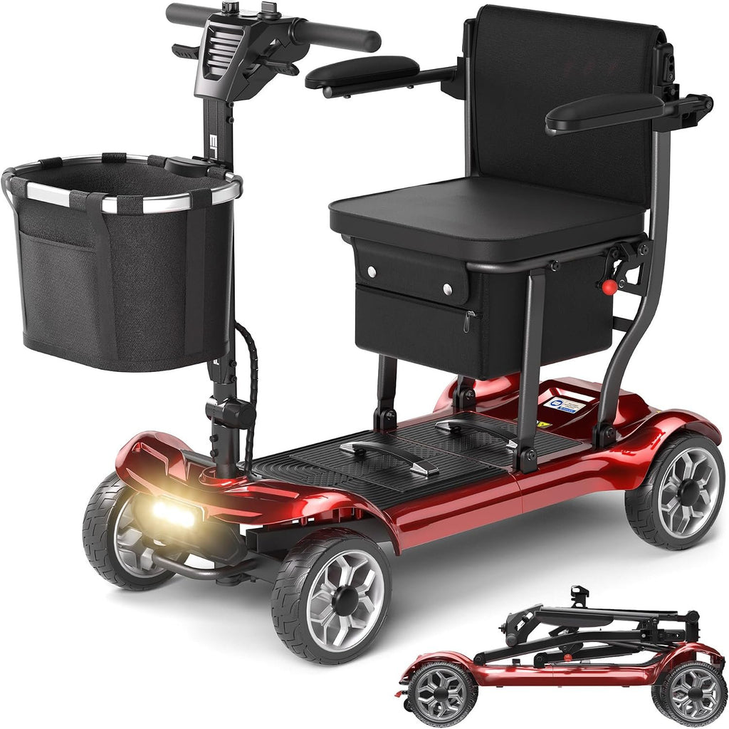 Lightweight Mobility Scooter for Adults &amp; Seniors - Cruise &amp; Airport Approved, 43lb Foldable Portable Motorized Scooters with Removable Lithium Battery for 12.4 Miles Travel, 300lb Capacity, Blue