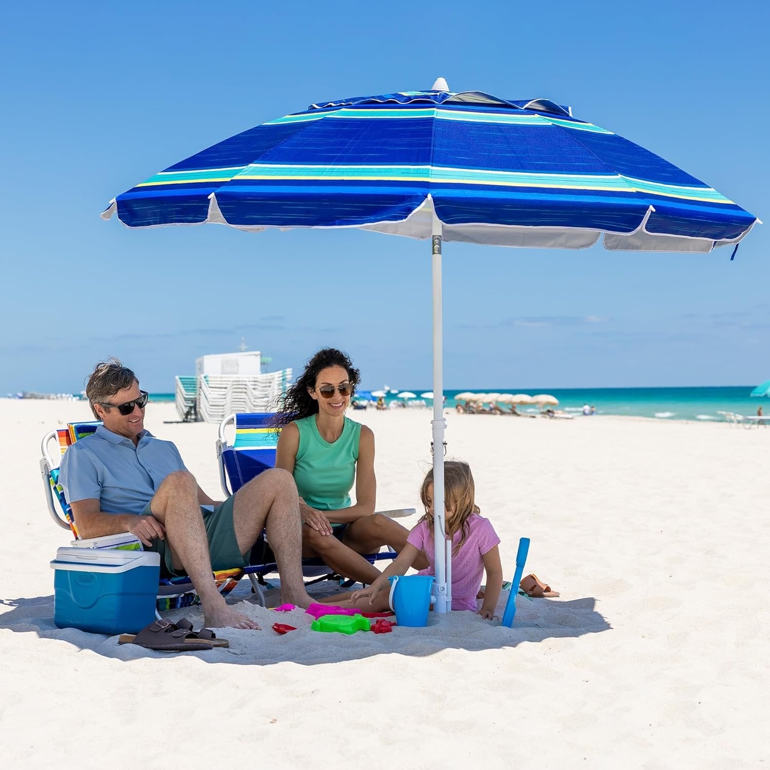 AMMSUN 8FT Beach Umbrella – Tilt, Sand Anchor, UPF 50+ UV Protection