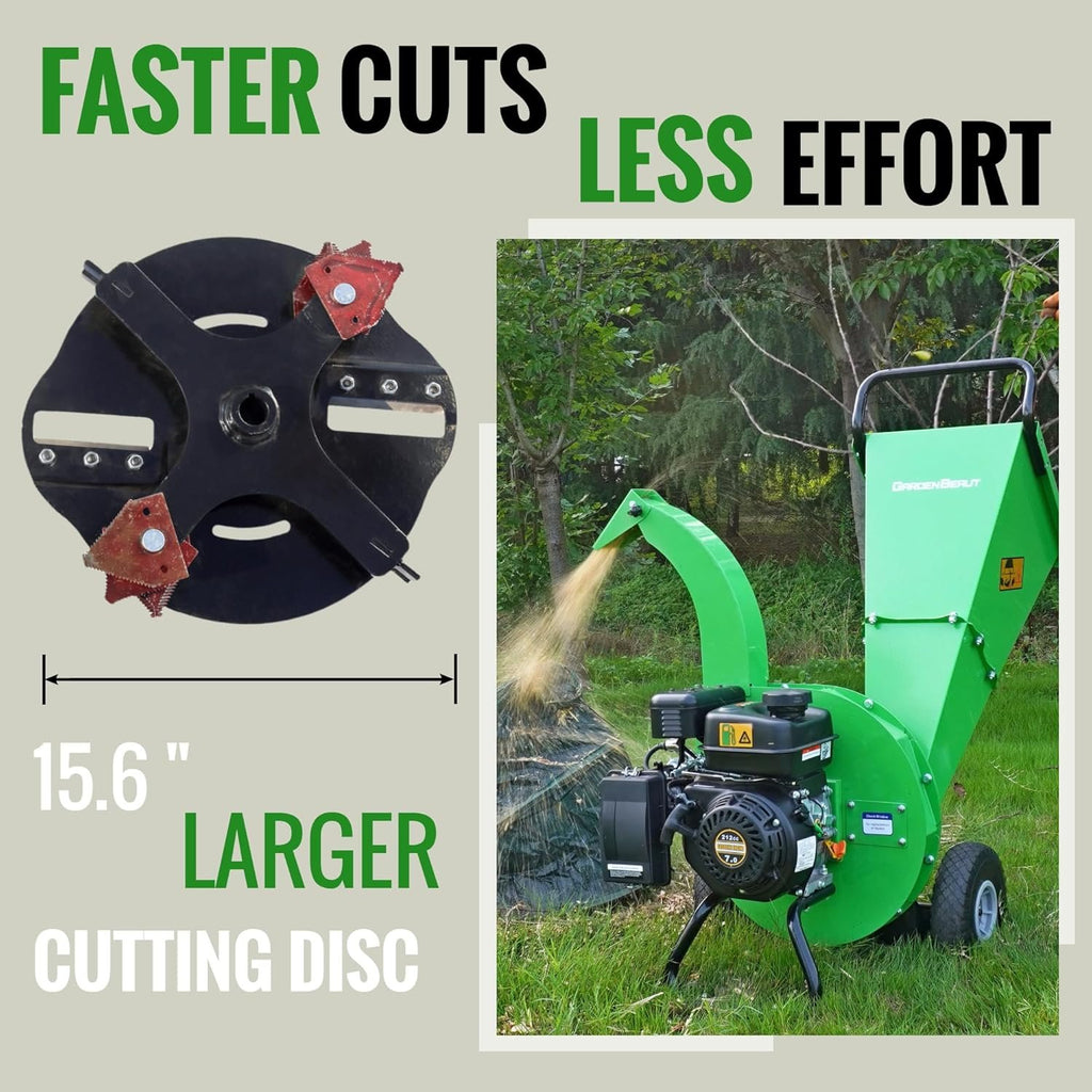S3 Gas-Powered Wood Chipper Shredder, 7HP, 3" Max Diameter, Heavy Duty
