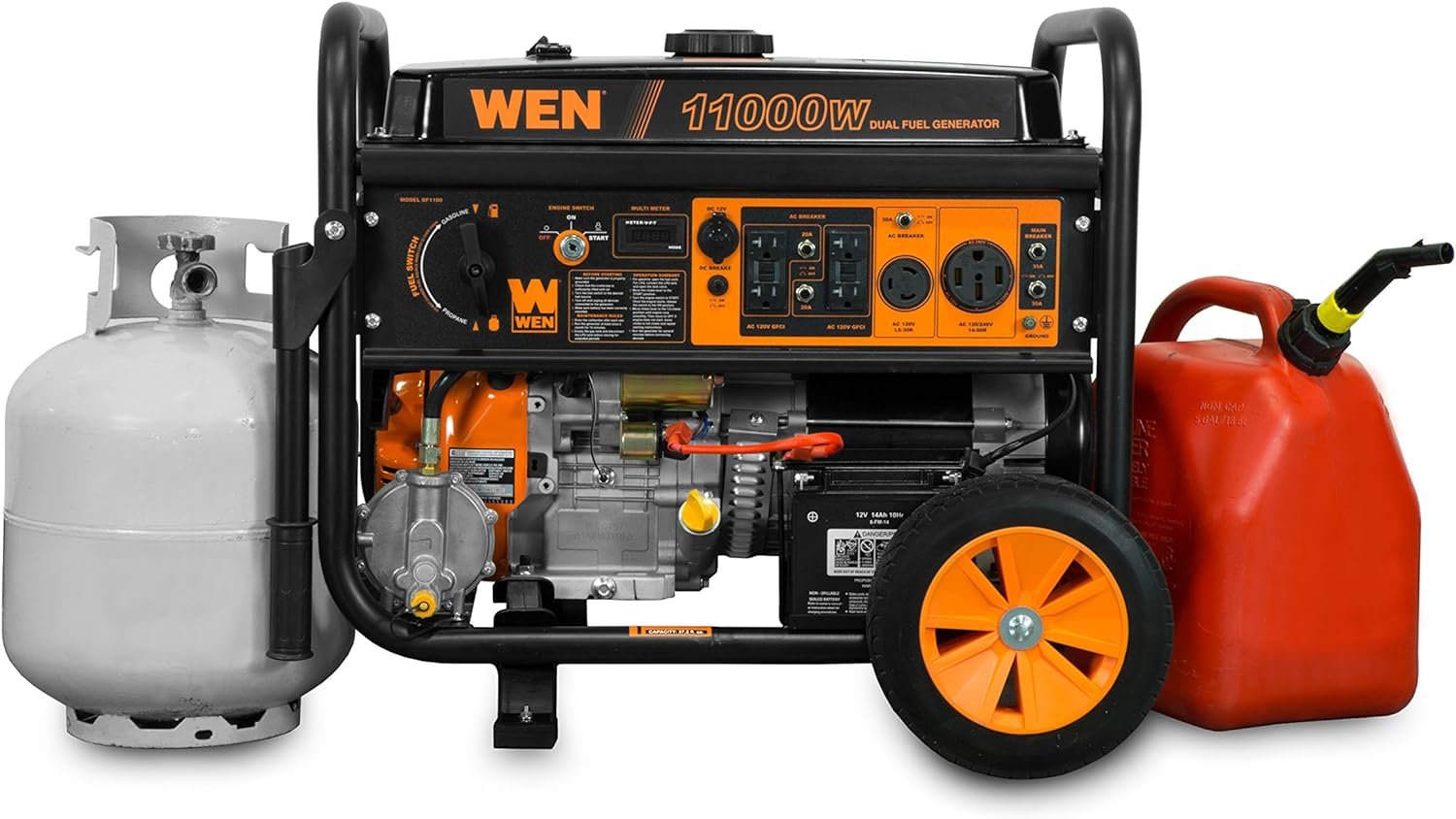 WEN 11000W Dual Fuel Portable Generator 120V/240V Electric Start Wheel Kit DF1100T