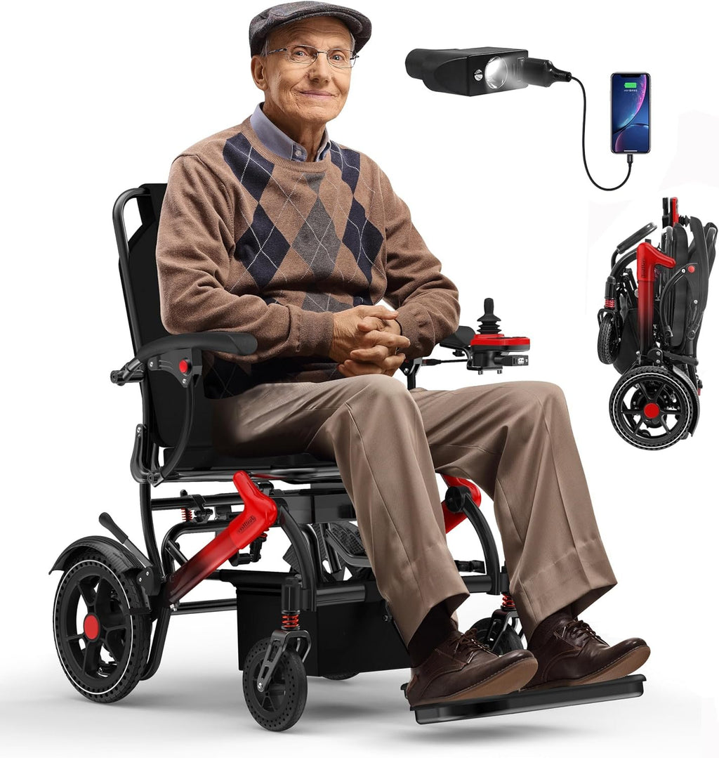 Electric Wheelchairs for Adults Foldable 36LBS Lightweight Frame Airline Approval,15 Miles Range, Max Support 350 LBS, 500W Brushless Motors with LED Light-Silver Color