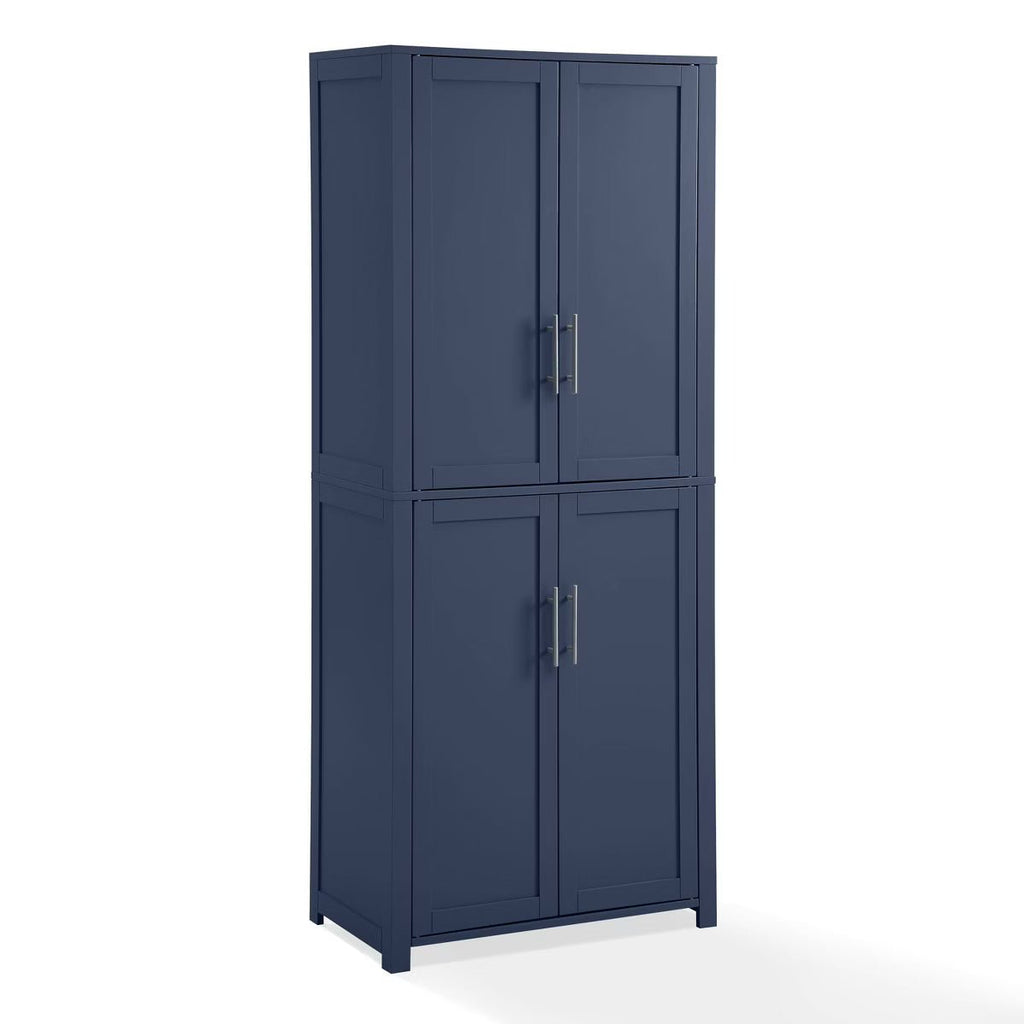 Tall Kitchen Storage Pantry Navy: Traditional Farmhouse Design, Wood Veneer, MDF Frame, 3 Adjustable Shelves