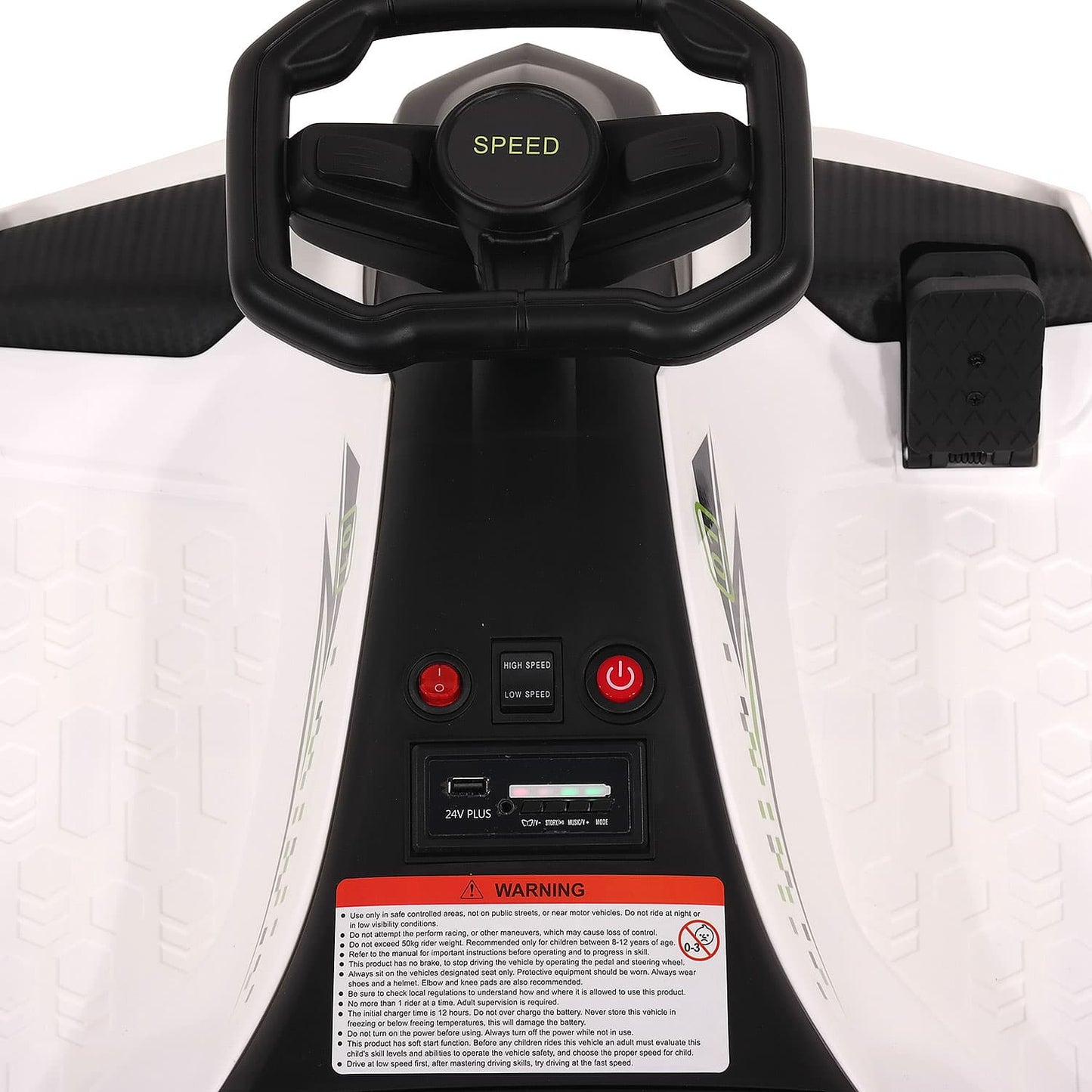 360° Drift Glider 24V Kids Ride-On Go-Kart | White