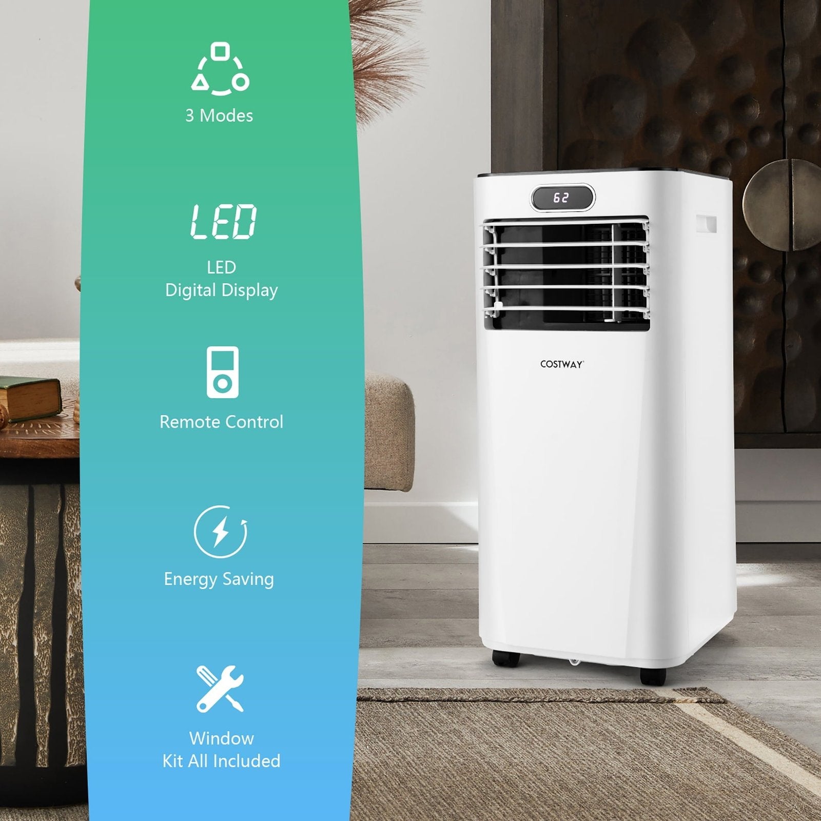Costway 5000 BTU Portable Air Conditioner, 3-in-1 Air Cooler with Remote, White