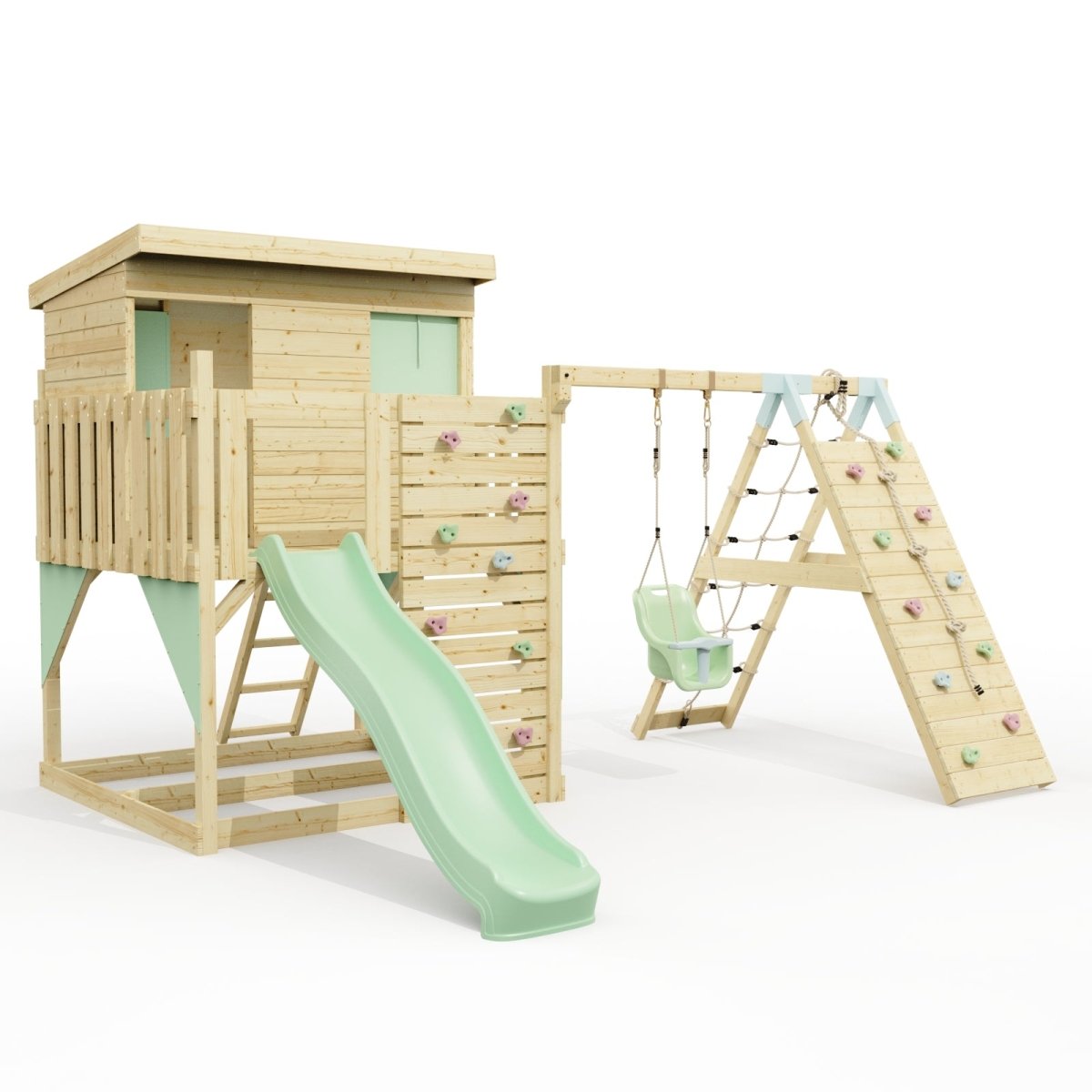 PolarPlay Climbing Platform and Playhouse with Single Swing and Climbing Wall - Emil