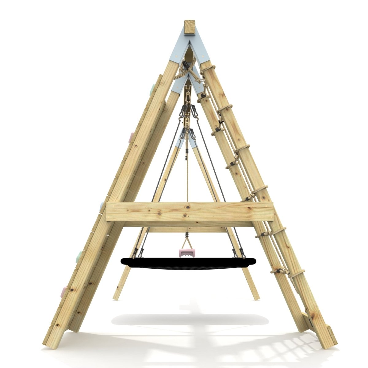 PolarPlay Premium Double Swing Set with Climbing Wall