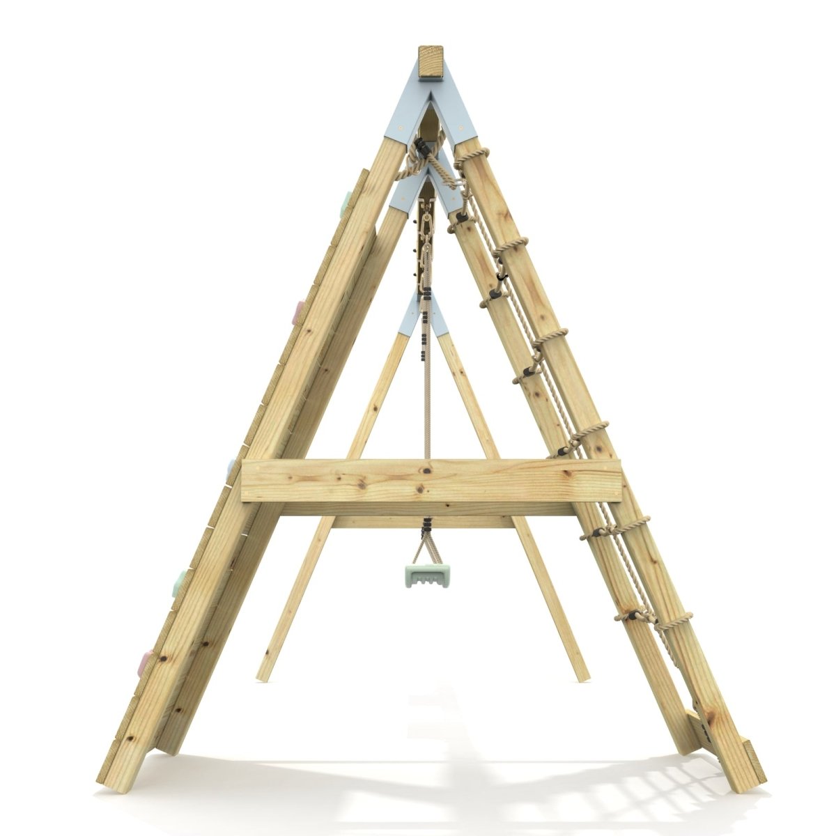 PolarPlay Premium Double Swing Set with Climbing Wall