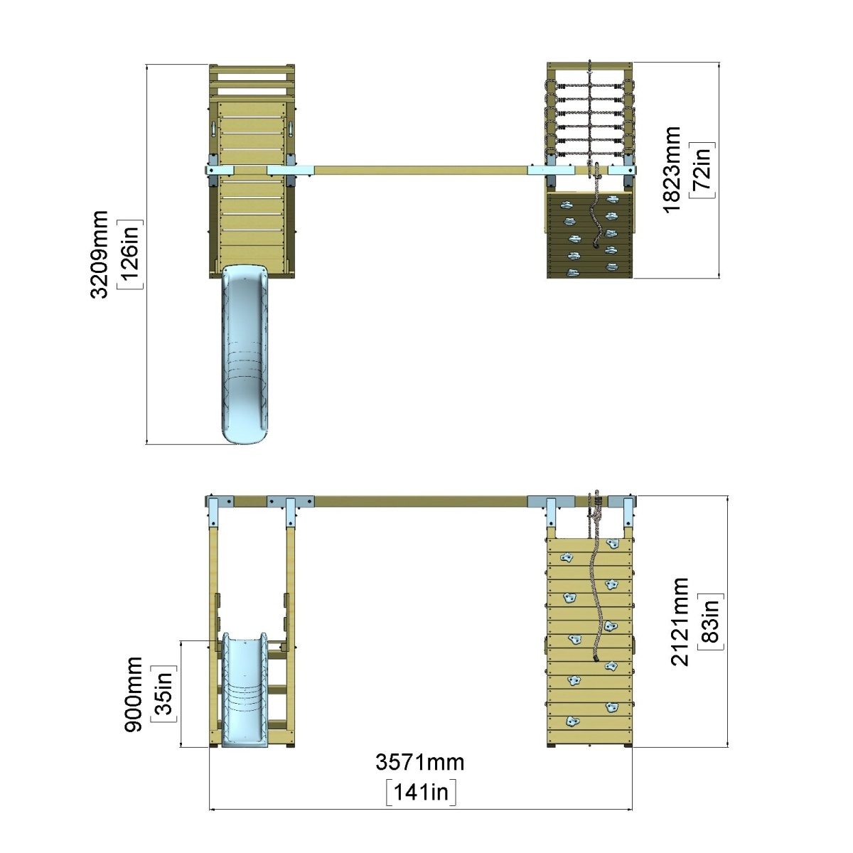 PolarPlay Premium Single Swing Set with Climbing Wall and Slide