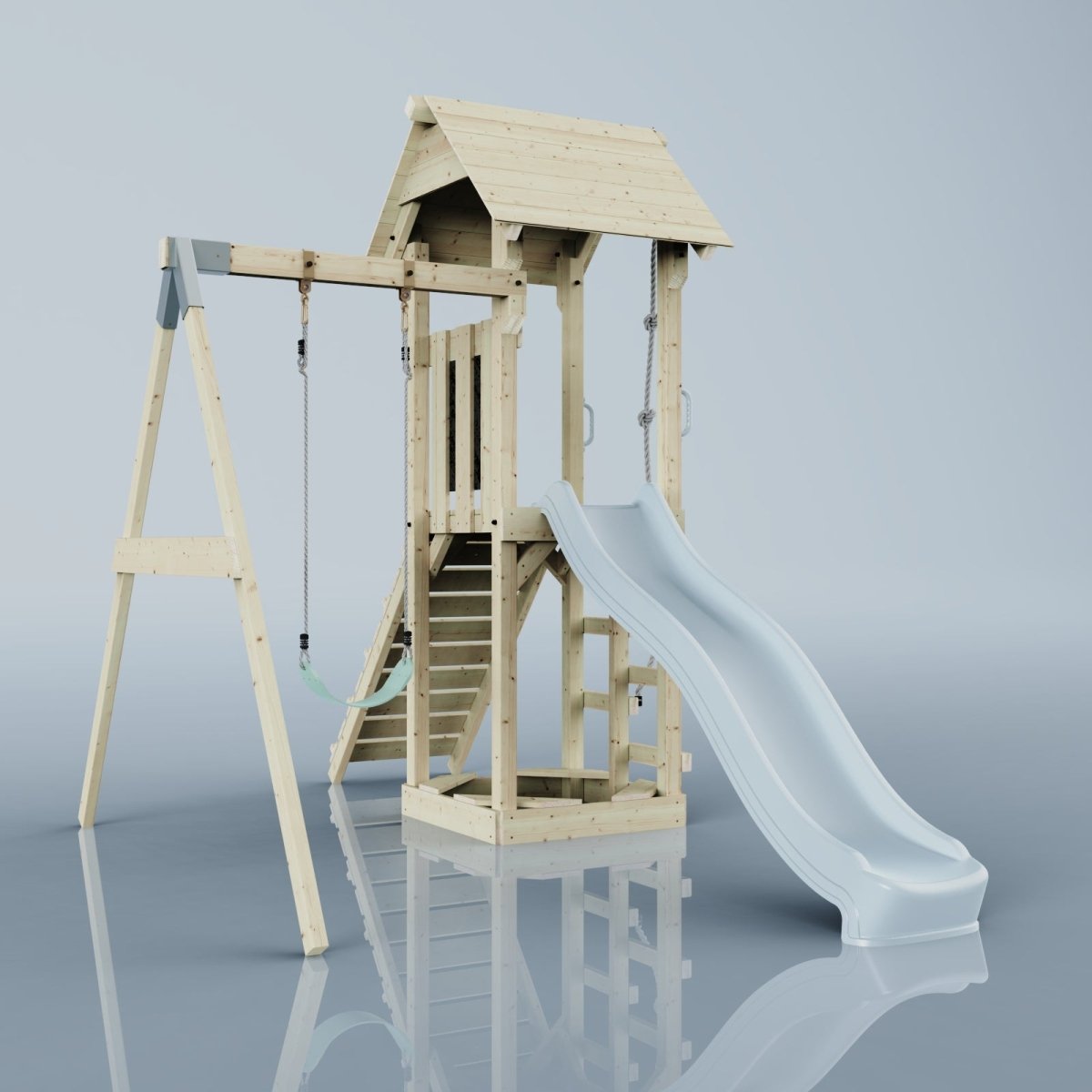 PolarPlay Tower Kids Wooden Climbing Frame - Swing Destin Mist