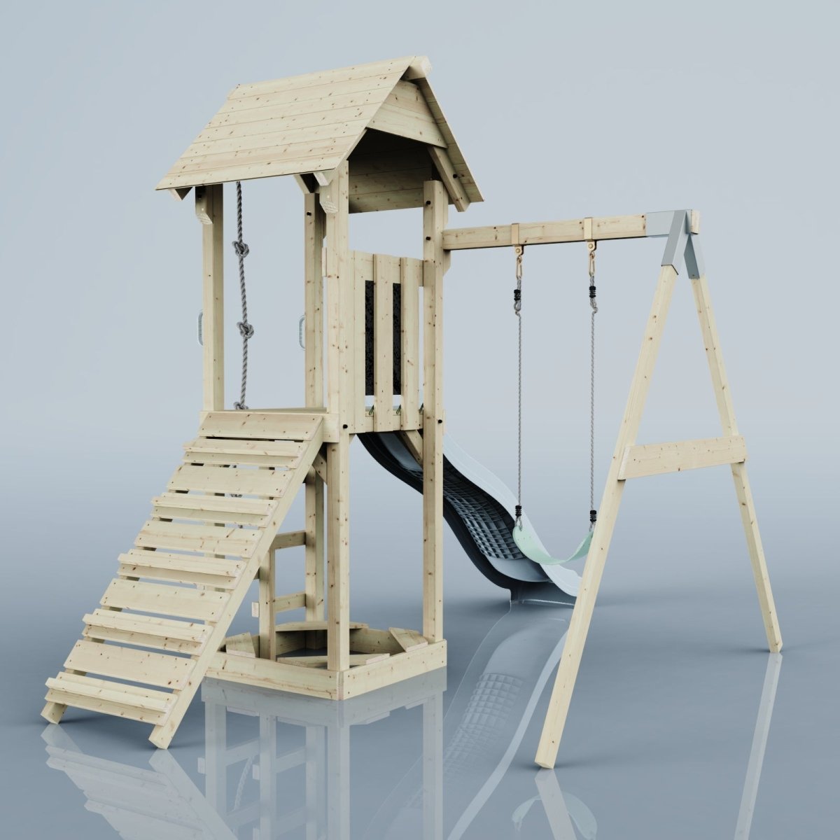 PolarPlay Tower Kids Wooden Climbing Frame - Swing Destin Mist