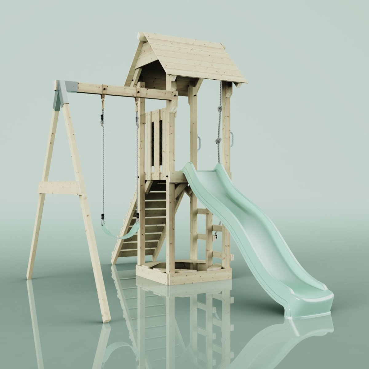 PolarPlay Tower Kids Wooden Climbing Frame - Swing Destin Sage