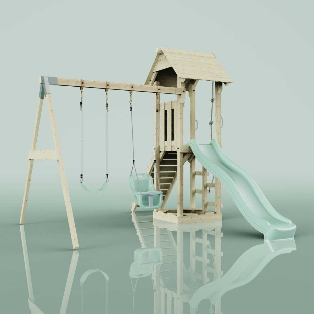 PolarPlay Tower Kids Wooden Climbing Frame - Swing Olavo Sage