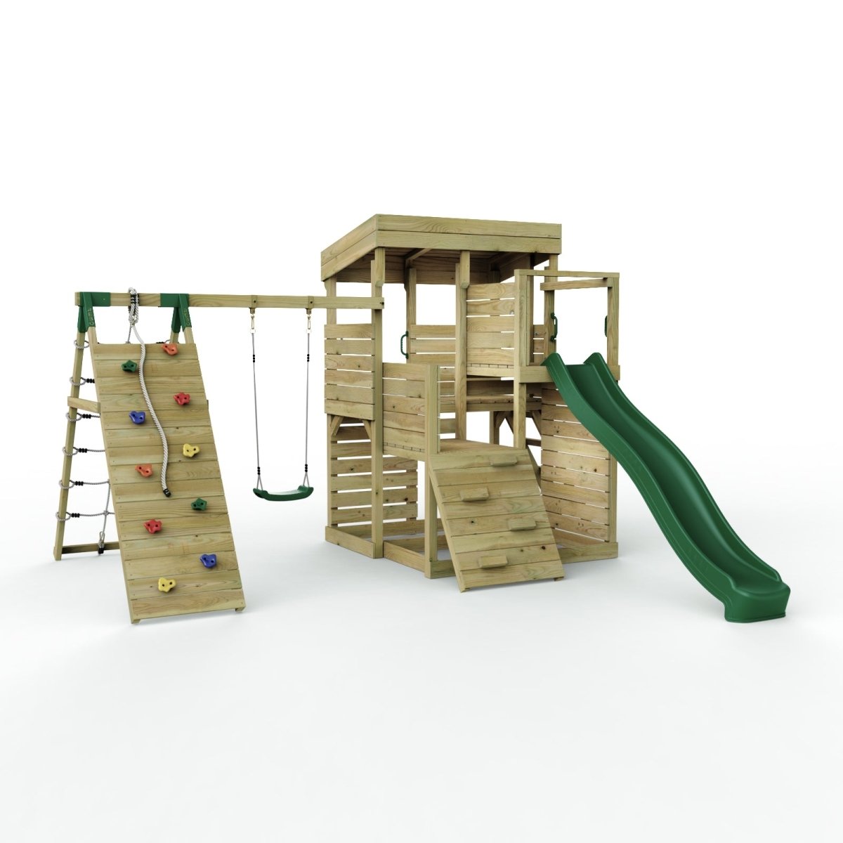ClassicPlay Sentinel XL Lookout Tower with 3 Decks, Single Swing, Climbing Wall and Slide