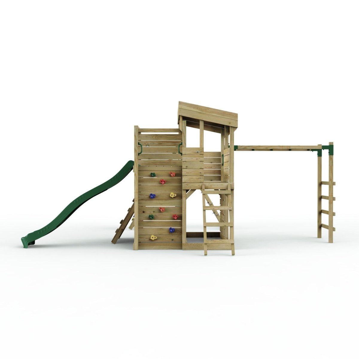 ClassicPlay Sentinel XL Lookout Tower with 3 Decks, Single Swing, Monkey Bars, Climbing Wall and Slide
