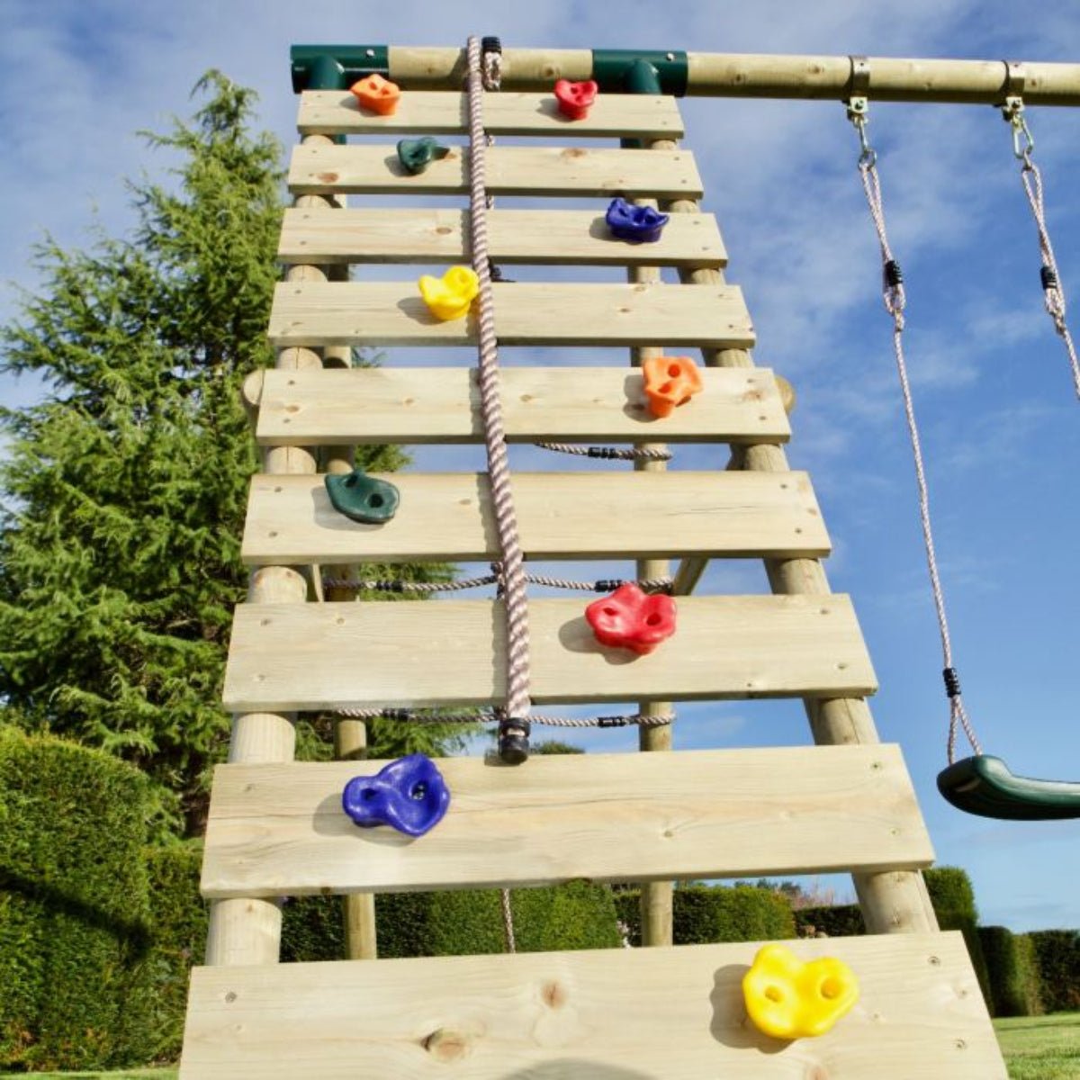 Rebo Triple Swing Set with Climbing Wall - Skye Purple