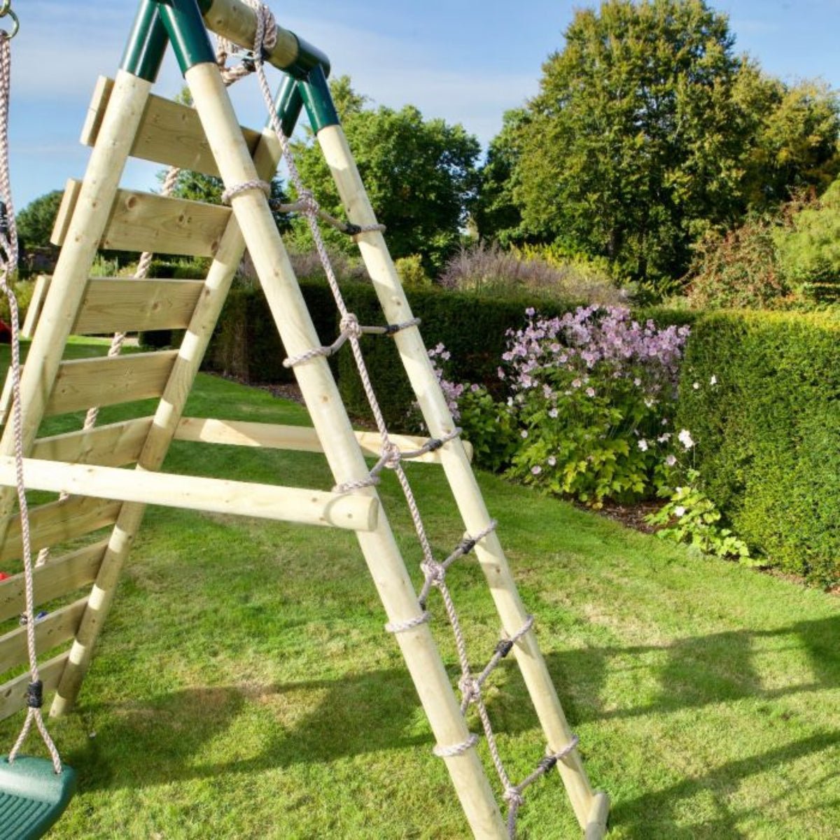 Rebo Double Swing Set with Climbing Wall - Sage Purple