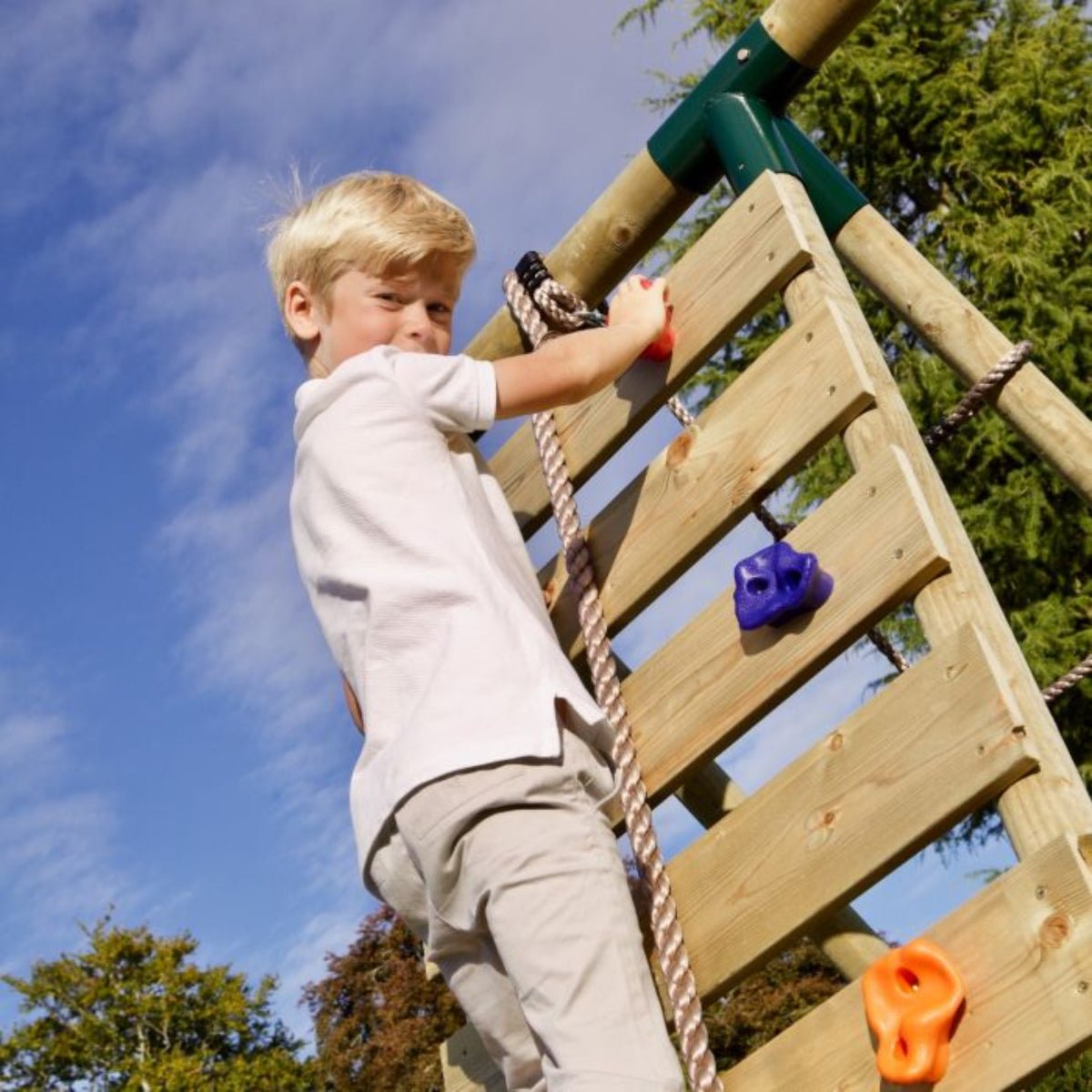 Rebo Single Swing Set with Climbing Wall - Aria Purple