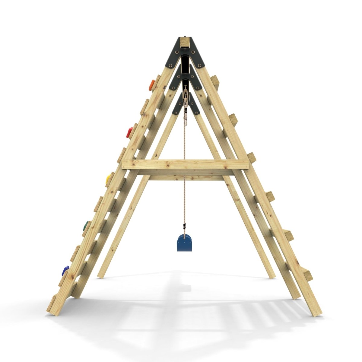 Rebo Glide Wooden Single Swing Sets with Climbing Wall and Swing Seat – Lavender