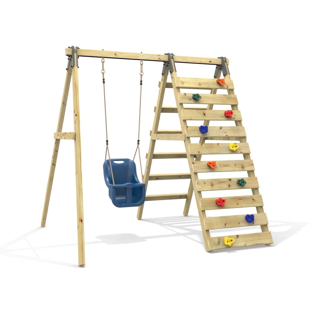 Rebo Glide Wooden Single Swing Sets with Climbing Wall and Swing Seat – Lavender