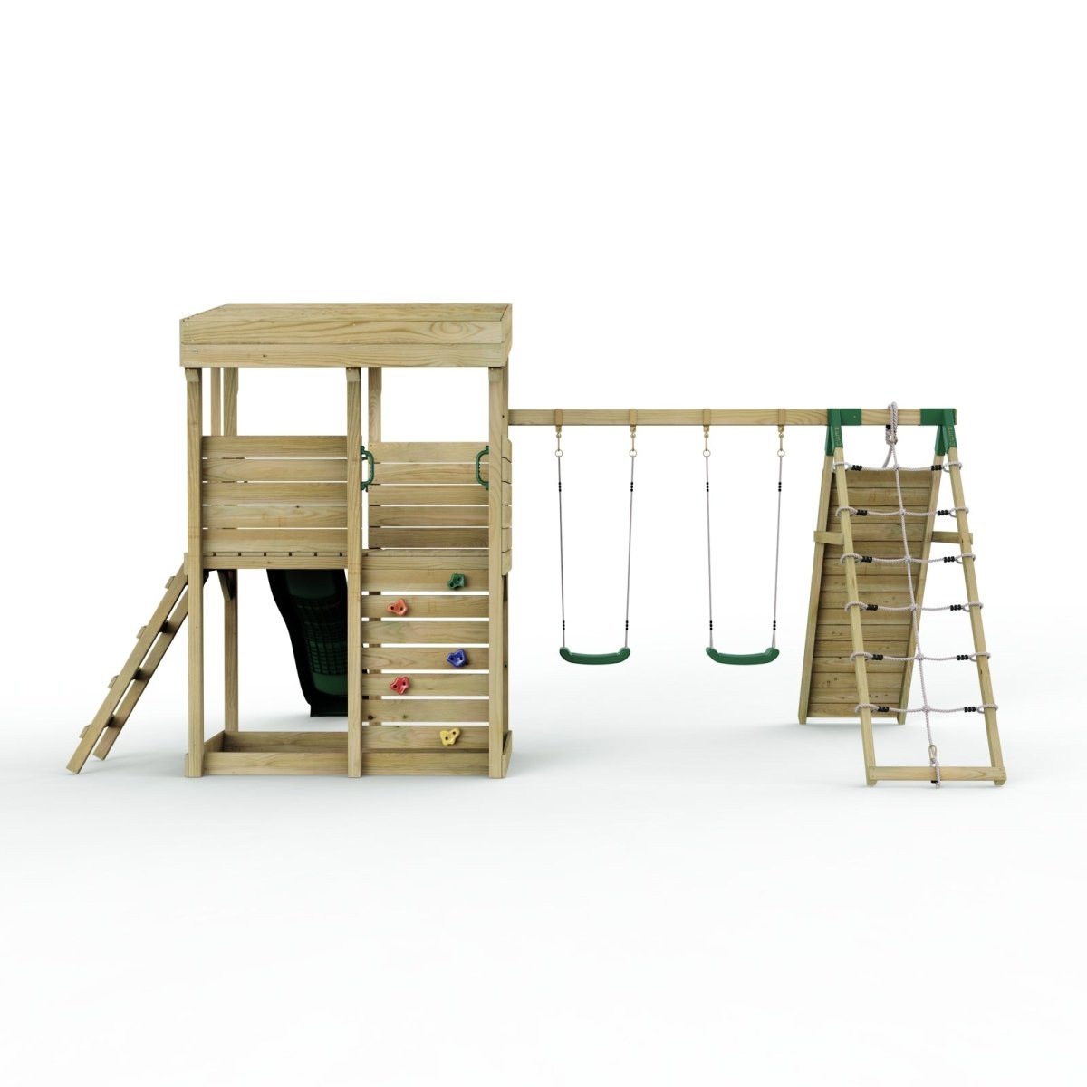 ClassicPlay Outpost XL Lookout Tower with 1.2m Deck, Double Swing, Climbing Wall and Slide