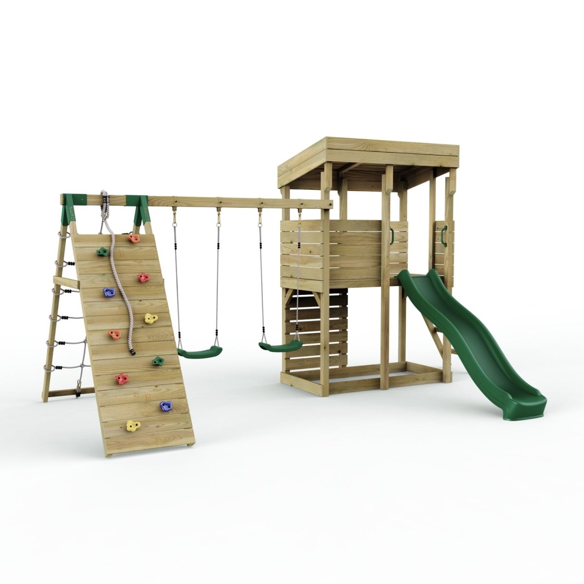 ClassicPlay Outpost XL Lookout Tower with 1.2m Deck, Double Swing, Climbing Wall and Slide