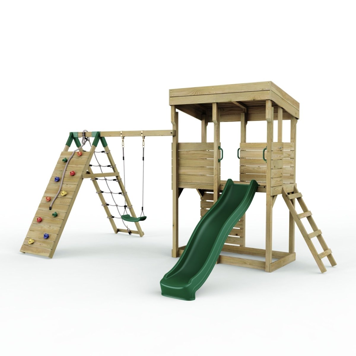 ClassicPlay Outpost XL Lookout Tower with 1.2m Deck, Single Swing, Climbing Wall and Slide