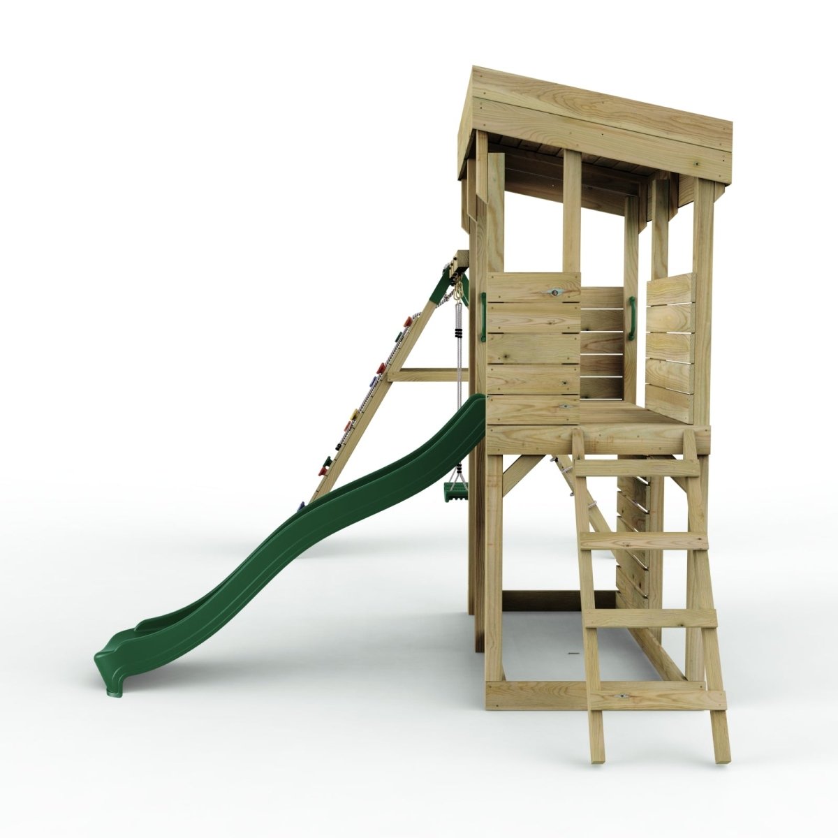 ClassicPlay Outpost XL Lookout Tower with 1.2m Deck, Single Swing, Climbing Wall and Slide
