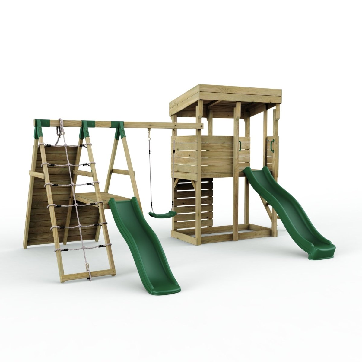 ClassicPlay Outpost XL Lookout Tower with 1.2m Deck, Single Swing, Climbing Wall and Slides