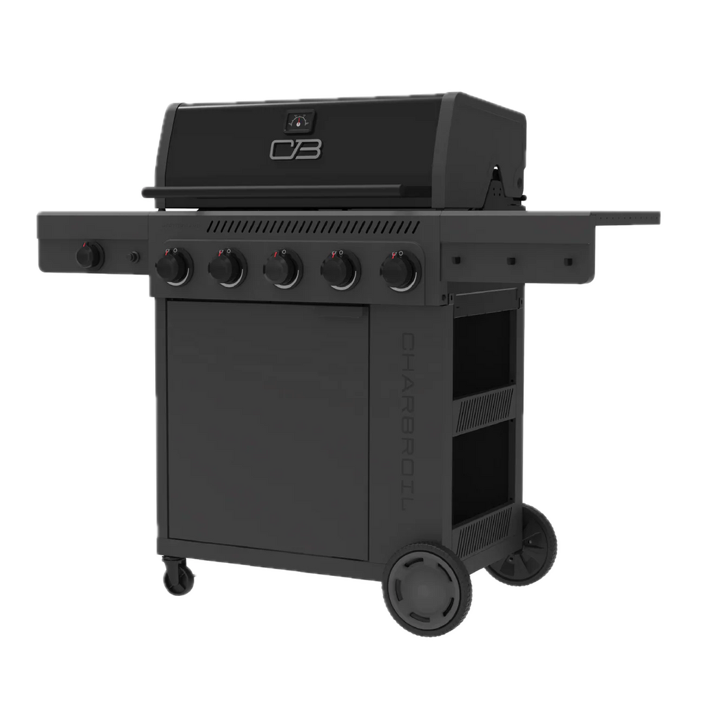 5 Burner Gas Grill Cabinet with Side Burner and 12" Griddle Black Gray